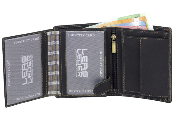 RFID Herren Geldbörse im Hochformat mit NFC Schutzfolie gegen Datendiebstahl LEAS MCL im Vintage-Stil in Echt-Leder, schwarz (LxB 12x10cm)